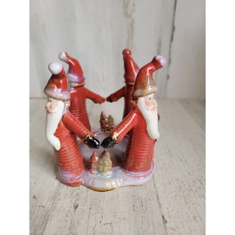 Santa candle holder ceramic vintage Xmas home decor tree snow‎